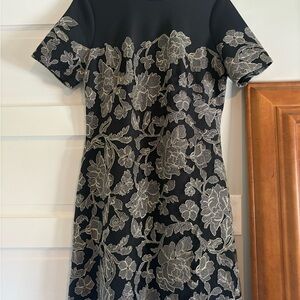 Tadashi Shoji Black and Gold Floral Mini Dress